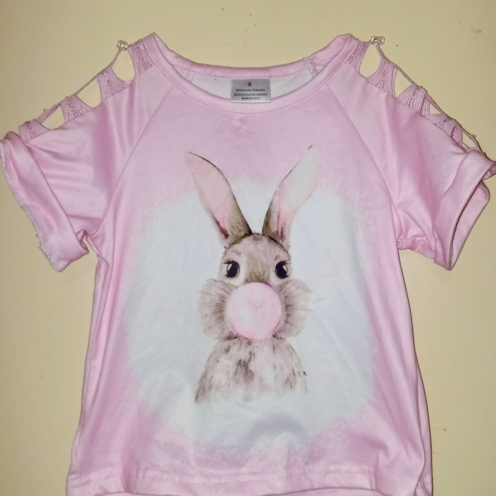 Girls Pink Bunny Bubble Graphic Cold-Shoulder Tee